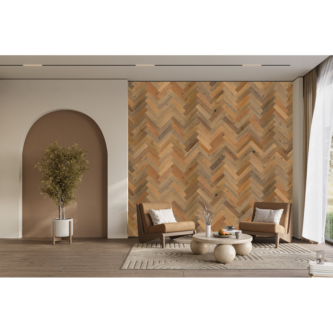 Timberchic River Reclaimed Wooden Wall planks - Simple Peel & Stick Wall Covering Application for DIY Accent Wall & Home Improvement - Premium Wall Paneling - Herringbone Pattern Timber Chic Color: Sandy Beach