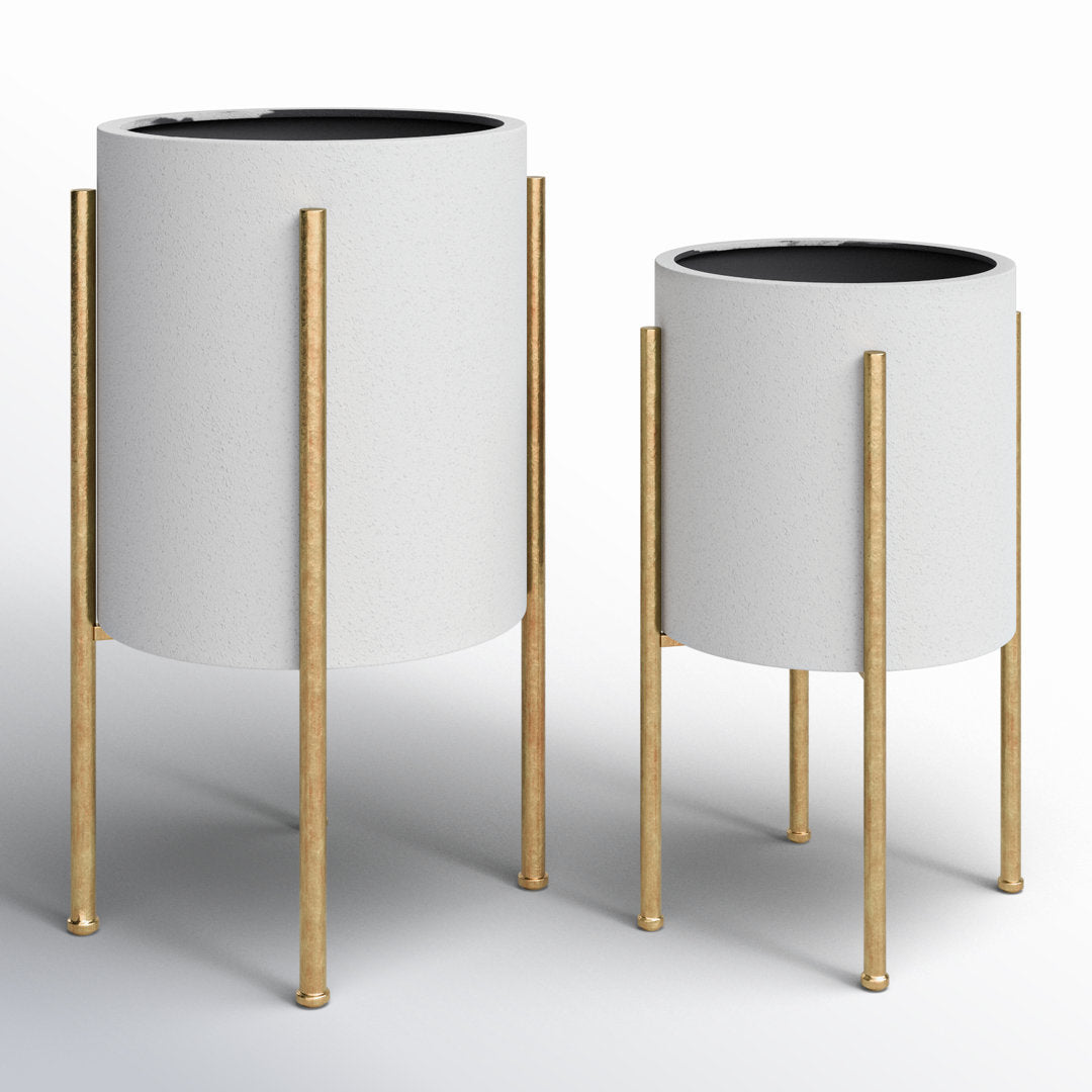 Stacia Round Metal Mid Century Indoor Pot Planter Set Joss & Main Color: Gray/Gold