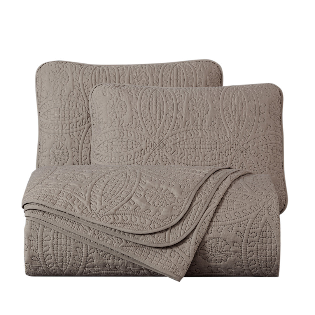 Austin Microfiber Reversible 3 Piece Coverlet / Bedspread Set Chezmoi Collection Color: Taupe Size: Queen Coverlet / Bedspread + 2 Standard Shams