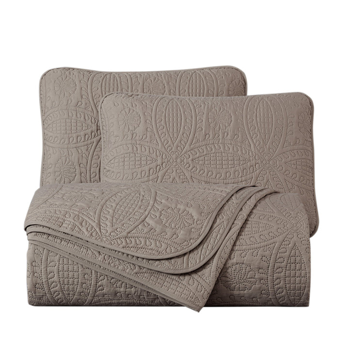 Austin Microfiber Reversible 3 Piece Coverlet / Bedspread Set Chezmoi Collection Color: Taupe Size: Queen Coverlet / Bedspread + 2 Standard Shams