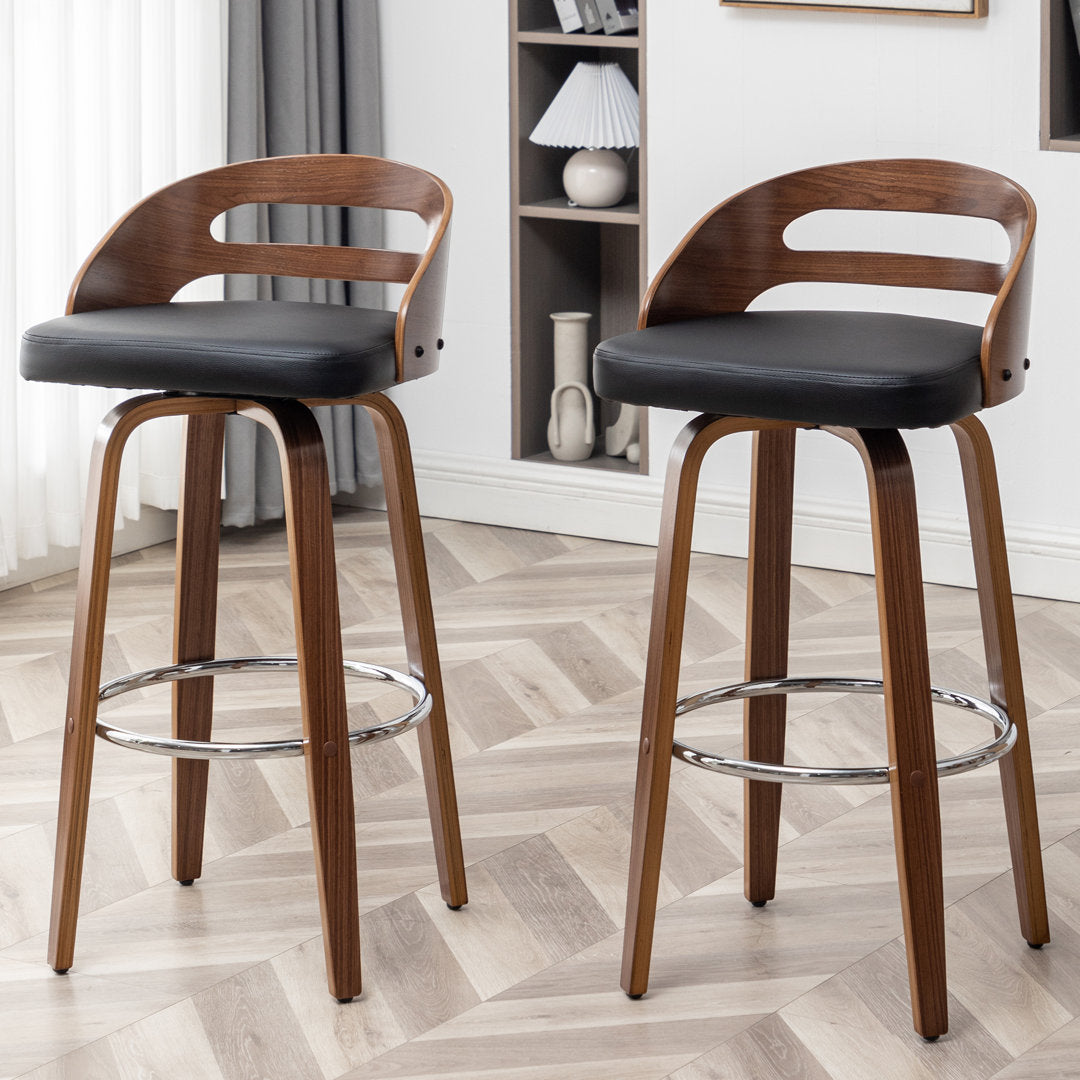 Mahtab Swivel Counter & Bar Stool (Set of 2) Corrigan Studio® Upholstery: Black Faux Leather, Seat Height: Bar Stool = 29.92” Seat Height