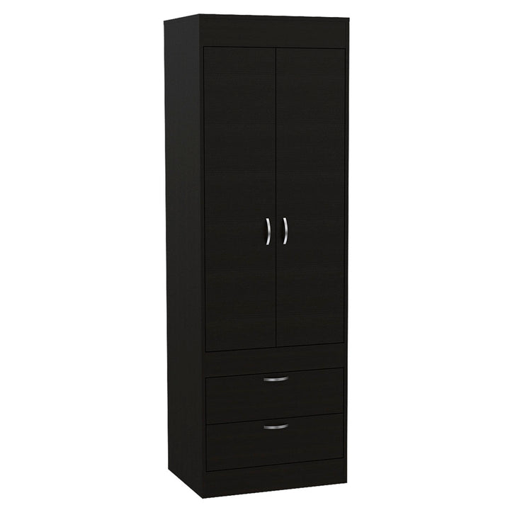 Lisboa Armoire with Double Doors, 2 Drawers, and Hanging Rod Latitude Run® Color: Black