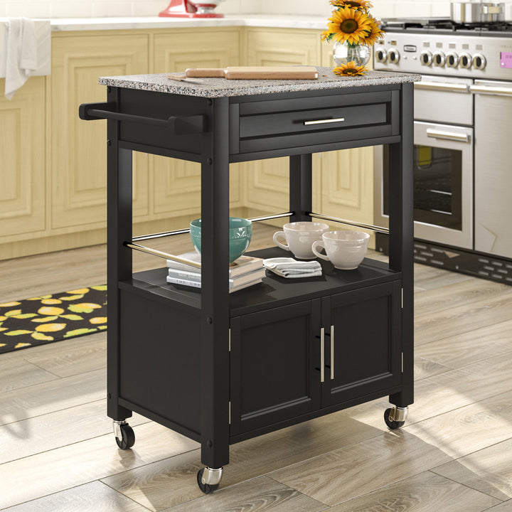 Ager Granite Top Kitchen Cart With Storage Space Latitude Run® Base Finish: Black