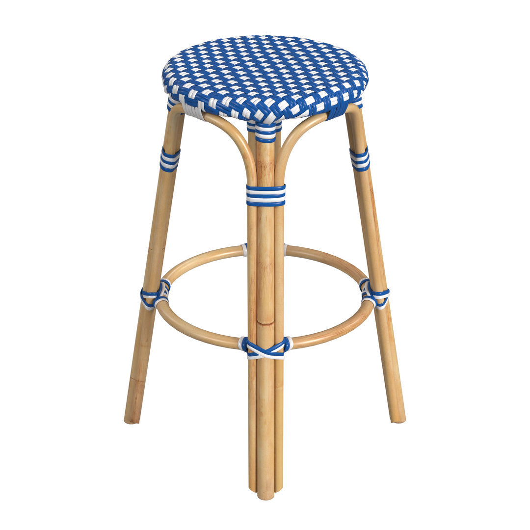 Alastair Bar & Counter Stool Birch Lane™ Color: Blue/White Dot/Natural Rattan Frame Seat Height: Bar Stool (30" Seat Height)