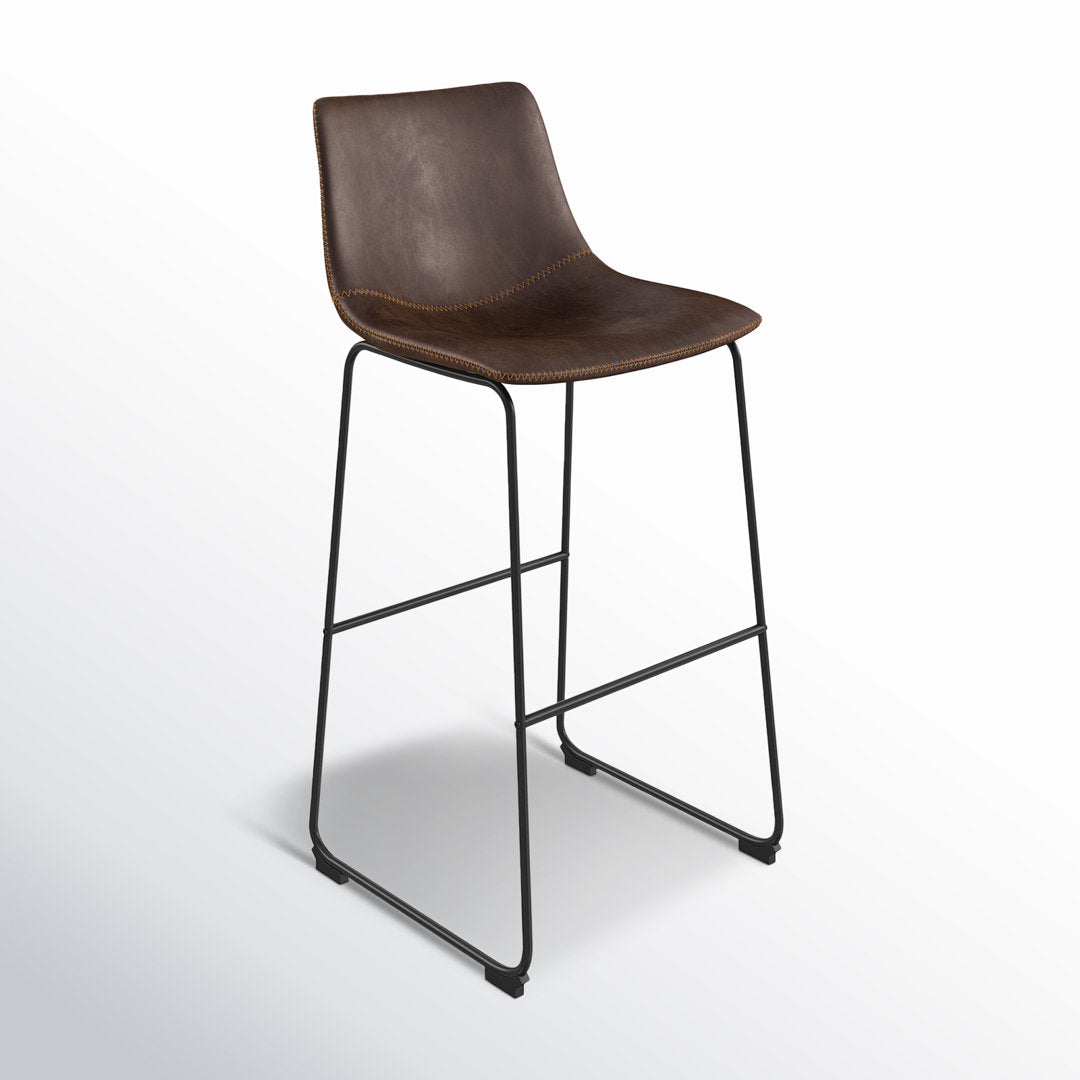 Nia Vegan Leather Bar & Counter Stool (Set of 2) AllModern Frame Color: Black Seat Height: Bar Stool (29" Seat Height), Upholstery: Brown Distressed Vegan Leather