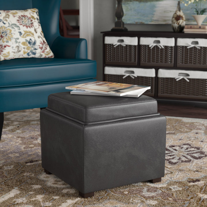 Newfield 17.5'' Wide Faux Leather Square Ottoman with Storage Alcott Hill® Upholstery: Gray Faux Leather