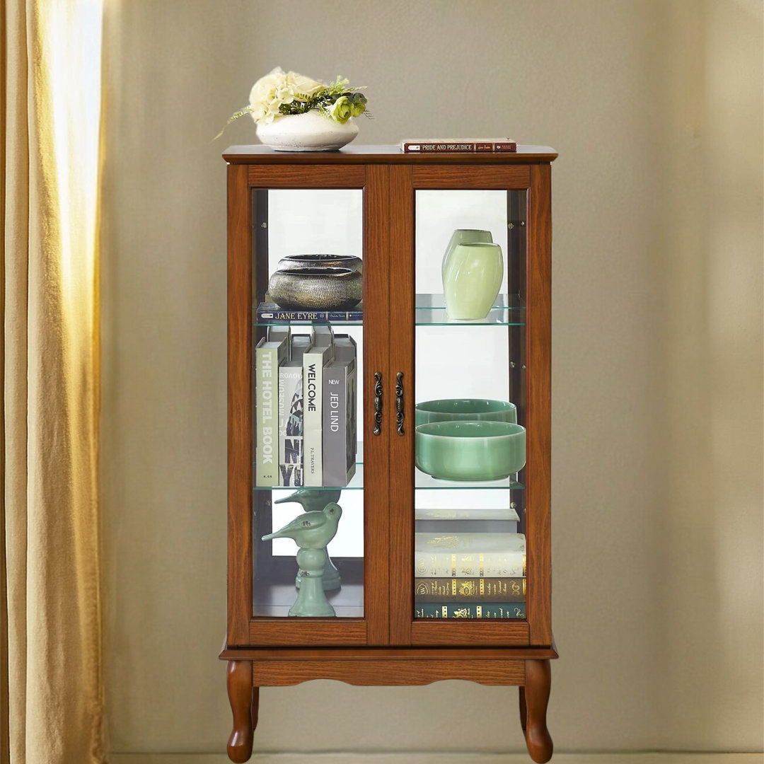 Cenia Lighted Curio Cabinet with Adjustable Shelves and Mirrored Back Panel,not included bulb Alcott Hill® Color: Oak