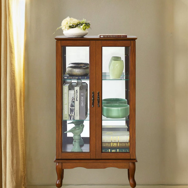 Cenia Lighted Curio Cabinet with Adjustable Shelves and Mirrored Back Panel,not included bulb Alcott Hill® Color: Oak