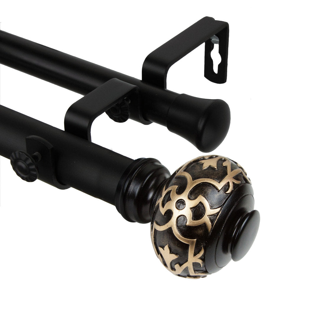 Lisson Adjustable 1" Double Curtain Rod Fleur De Lis Living Size: 48" - 84" Finish: Black