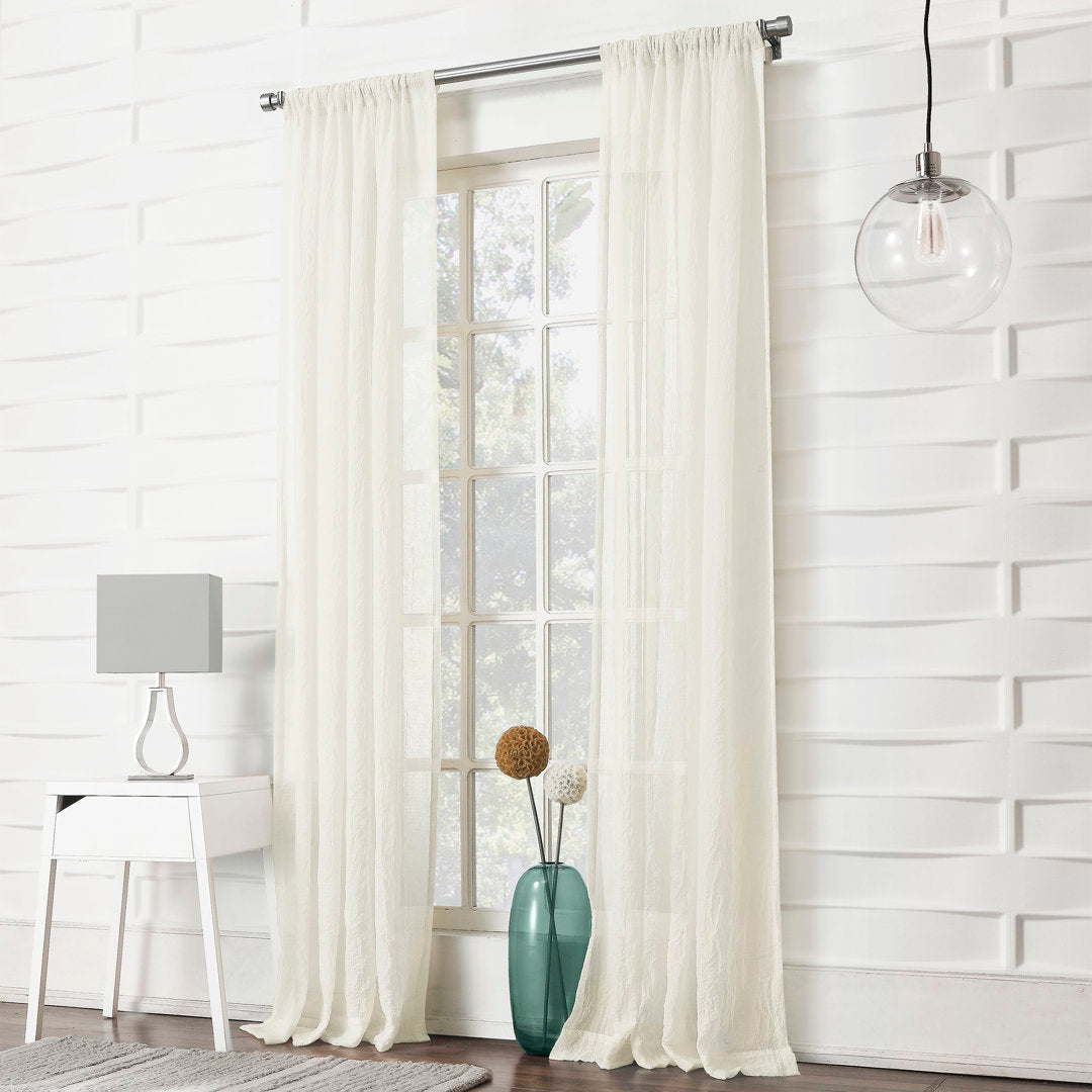 Jaklyn Crushed Texture Semi-Sheer Rod Pocket Curtain Panel Gracie Oaks Curtain Color: Cream Size per Panel: 50"W x 95"L