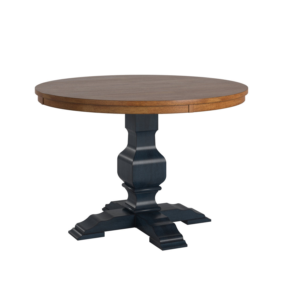 Fortville Rubberwood Solid Wood Pedestal Dining Table Three Posts™ Base Color: Antique Denim