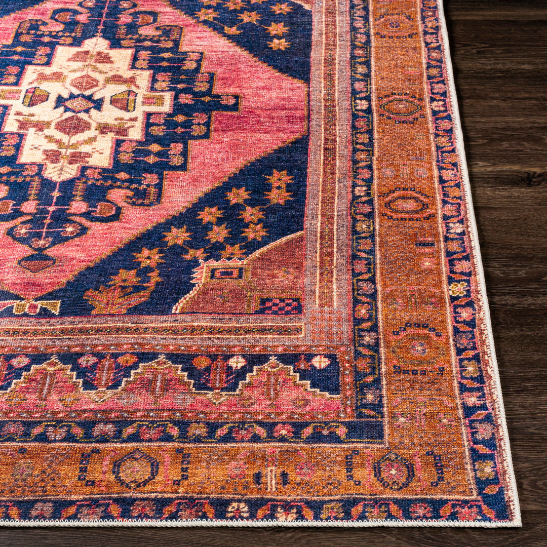 Westlake Machine Washable Oriental Dark Blue/Rose Area Rug Birch Lane™ Rug Size: Runner 2'7" x 7'10"