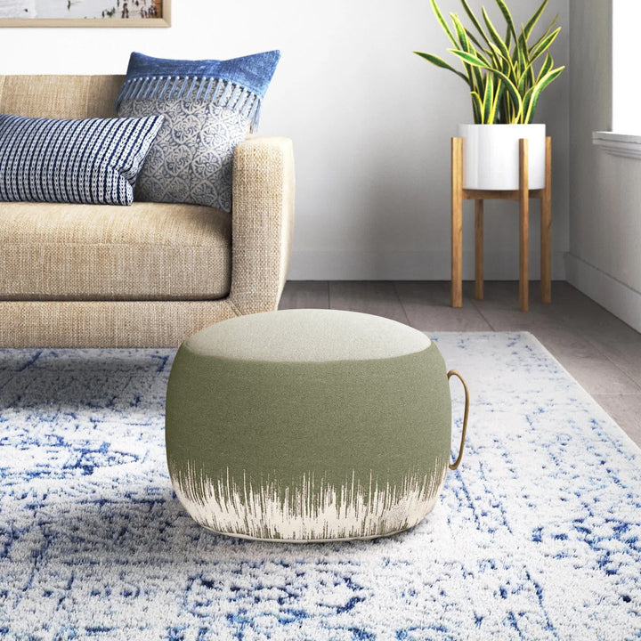 Denys 20" Wide Round Abstract Pouf Ottoman Mistana™ Fabric: Sage Green