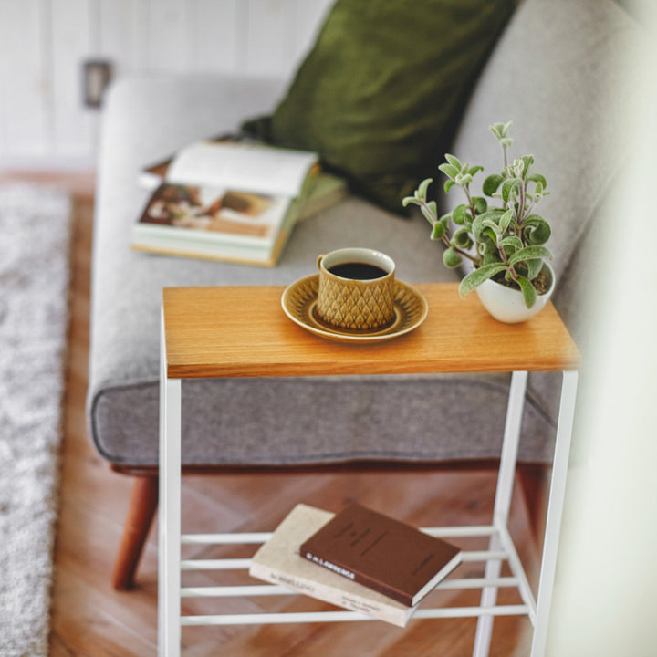 Tosca Yamazaki Home Narrow Living Room End Table, Slim Side Storage Shelf Accent Table, Steel + Wood Yamazaki Home