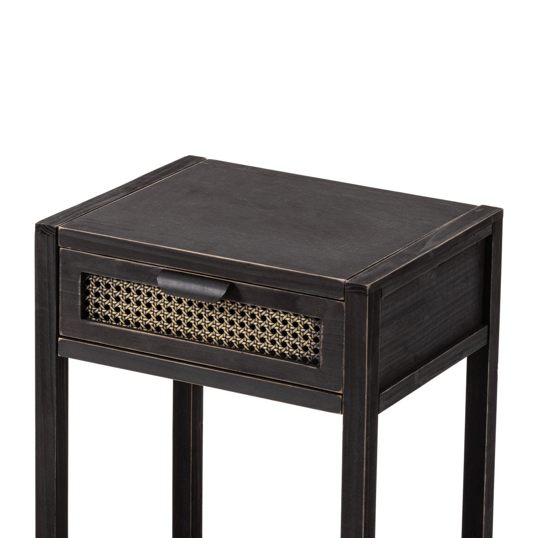Armands Modern Minimalism Nightstand End Table Side Table with Woven Pattern Drawer and Shelf Union Rustic Color: Black