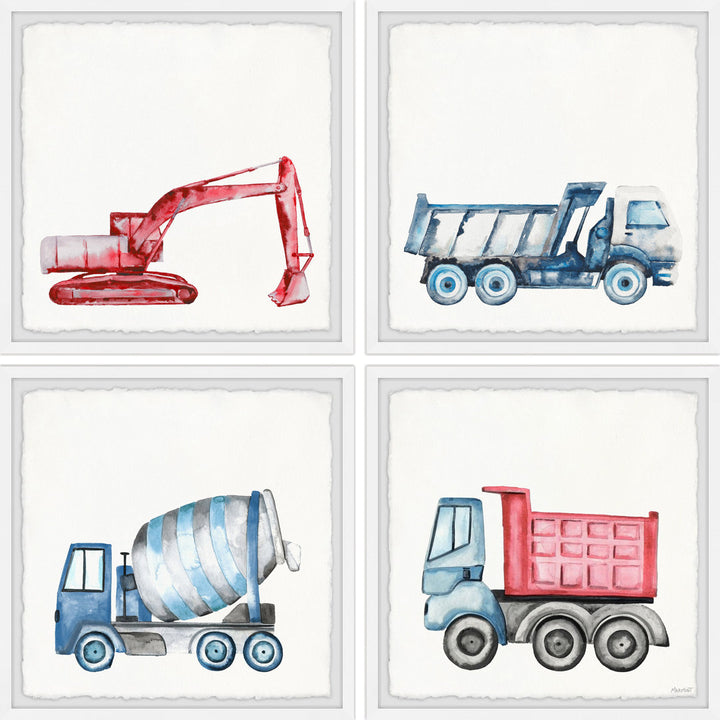 Isamar Construction Vehicles 4-Piece Framed Print Set Harriet Bee Size: 12" H x 12" W x 1.5" D