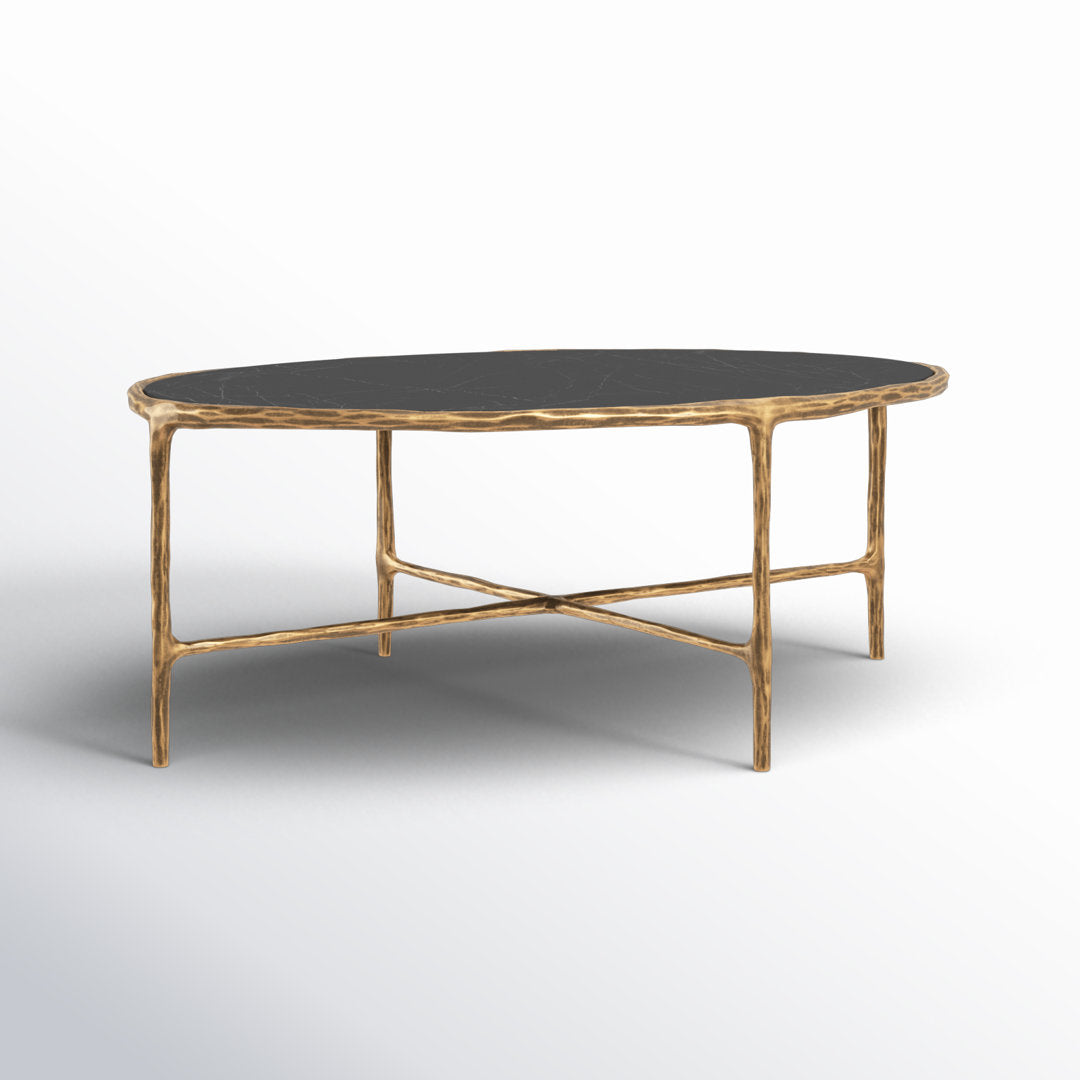 Evelynn 4 Legs Coffee Table Joss & Main Table Base Color: Brass, Table Top Color: Black