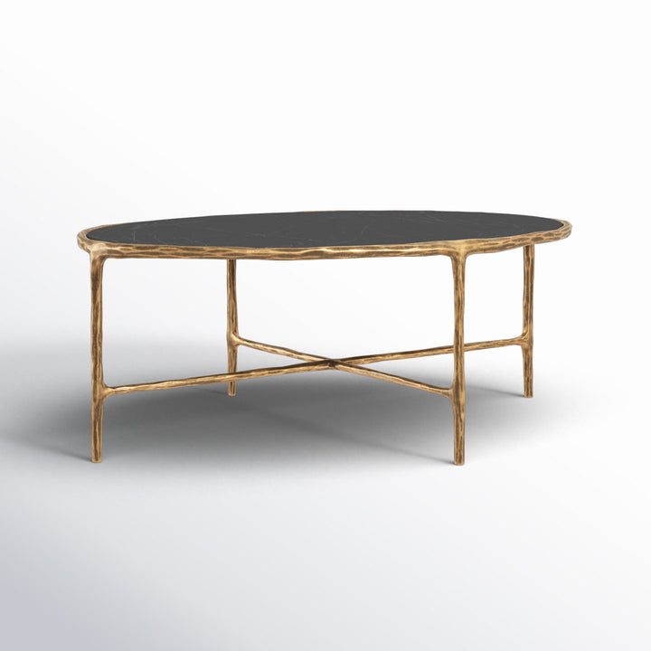 Evelynn 4 Legs Coffee Table Joss & Main Table Base Color: Brass, Table Top Color: Black