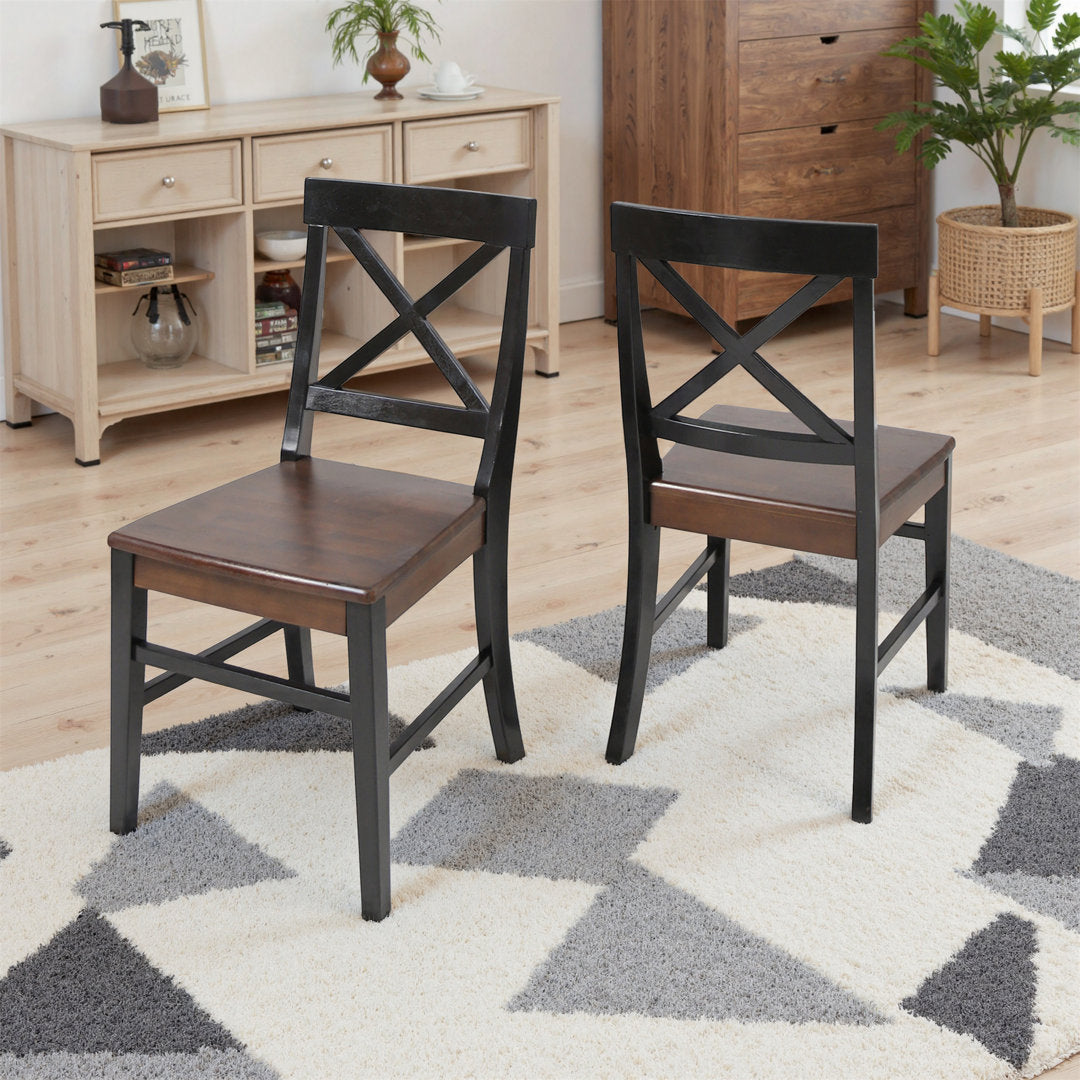 Hitz Solid Wood Cross Back Side Chair (Set of 2) Charlton Home® Color: Black/Walnut
