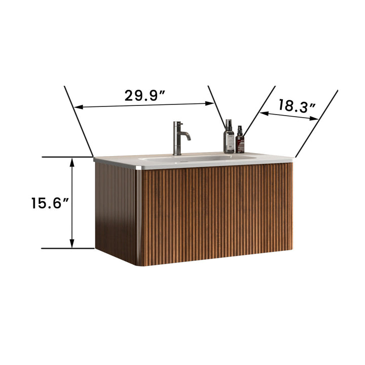 Burkard 30'' Wall Mounted Single Bathroom Vanity with Ceramic Top Ebern Designs