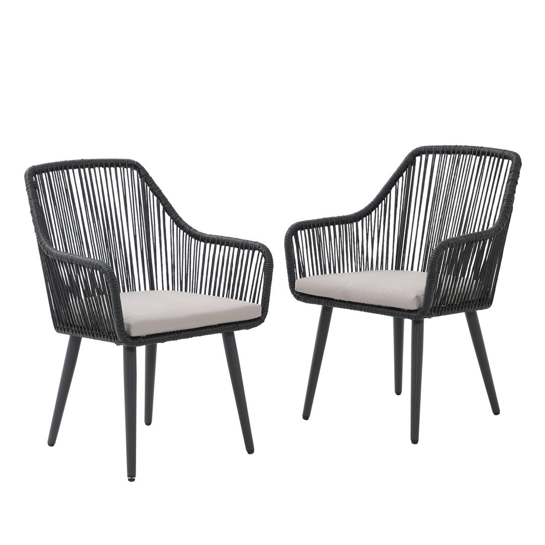 Cassil Patio Dining Armchair with Cushion (Set of 2) Wade Logan® Frame Color/Cushion Color: Black Frame/Light Gray Cushion