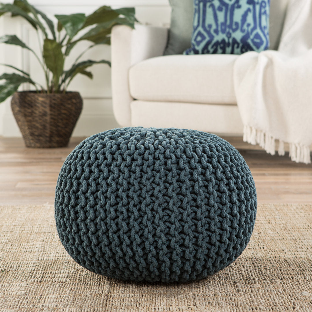 Anely 20" Wide Round Pouf Ottoman Highland Dunes Body Fabric: Navy Cotton
