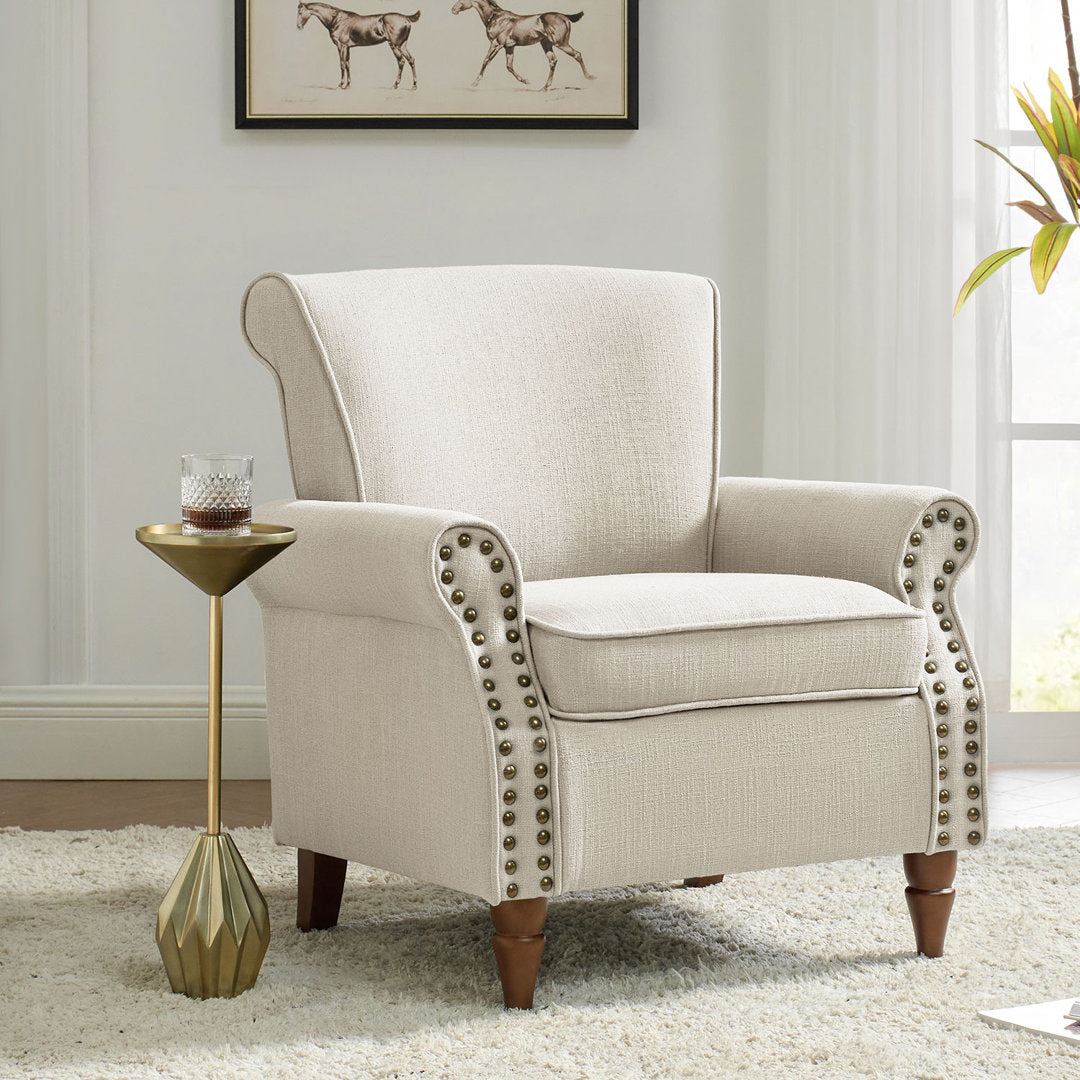 Asul Upholstered Armchair with Solid Wood Legs Wade Logan® Fabric: Ivory Polyester