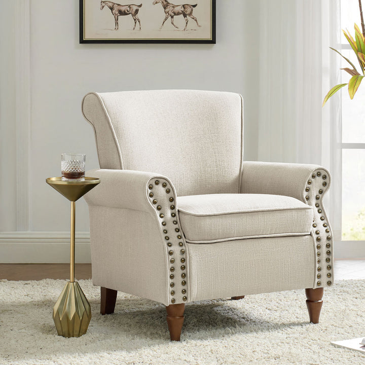 Asul Upholstered Armchair with Solid Wood Legs Wade Logan® Fabric: Ivory Polyester