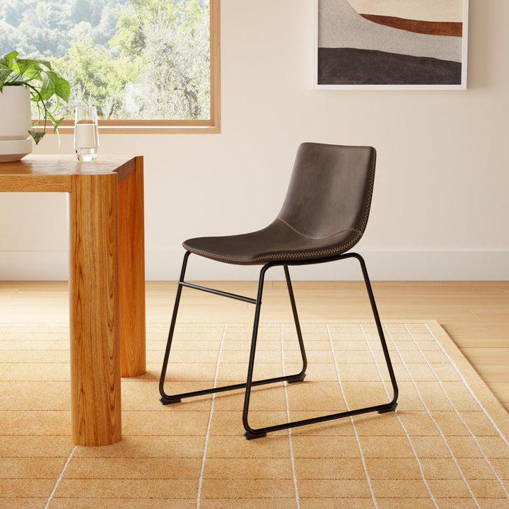 Nia Vegan Leather Side Chair (Set of 2) AllModern Upholstery Color: Brown, Frame Color: Black