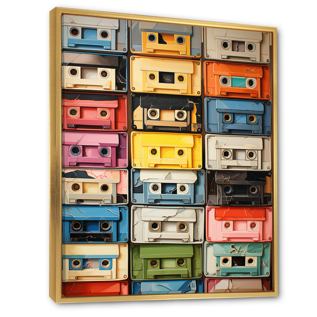 Popart Cassette Tapes X On Canvas Print Red Barrel Studio® Size: 44" H x 34" W x 1.5" D Format: Gold Floater Framed