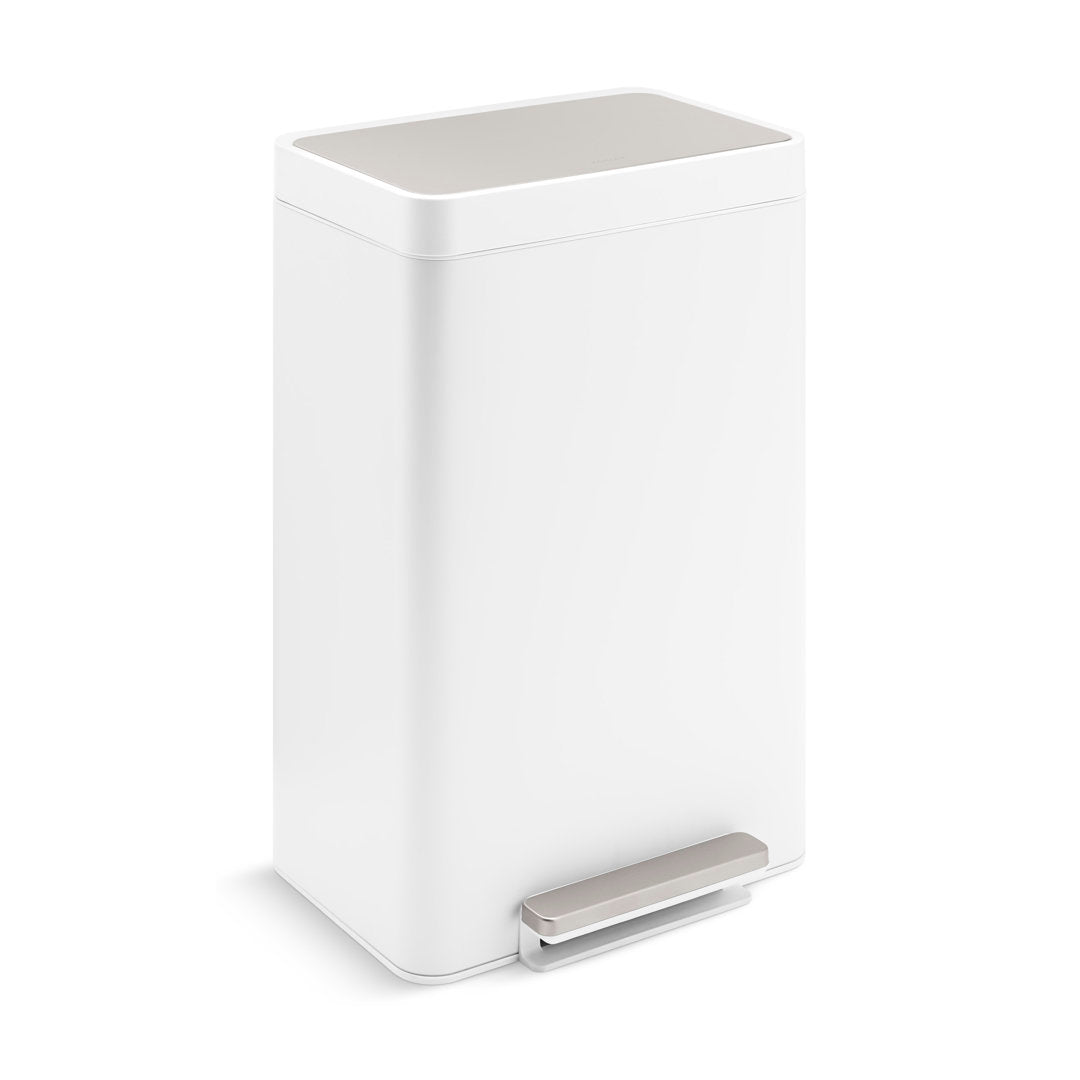 Reset 13 Gallon Kitchen Trash Can, Stainless Steel Hand Free Step Trash Can with Quiet-Close Lid Kohler Color: White/Stainless Steel