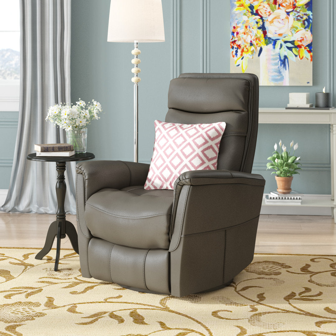 30" Top Grain Leather Manual Swivel Glider Recliner with Flared Arms Red Barrel Studio® Upholstery Color: Ice Genuine Leather