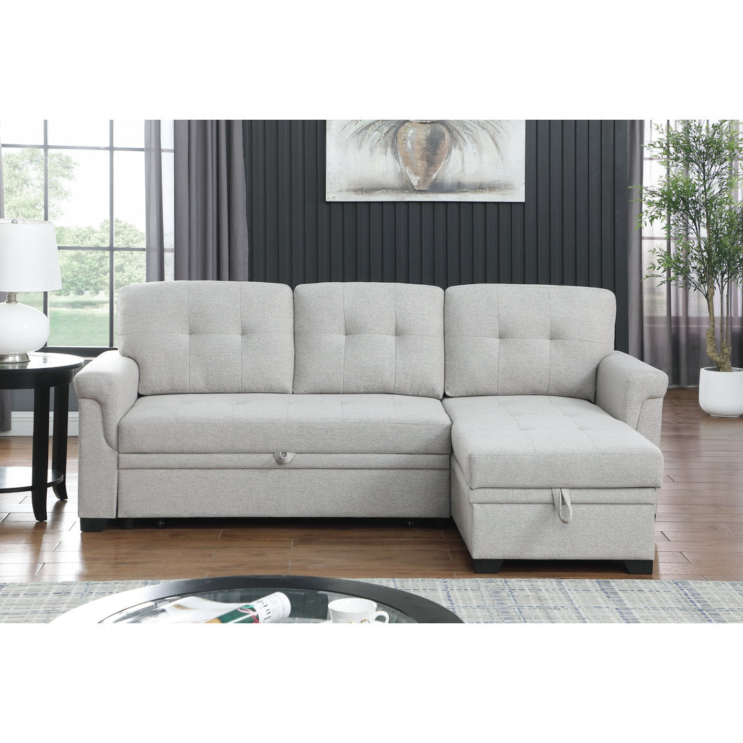 Efim 84" Wide Reversible Sleeper Sofa & Chaise Ebern Designs Fabric: Light Gray Linen Blend