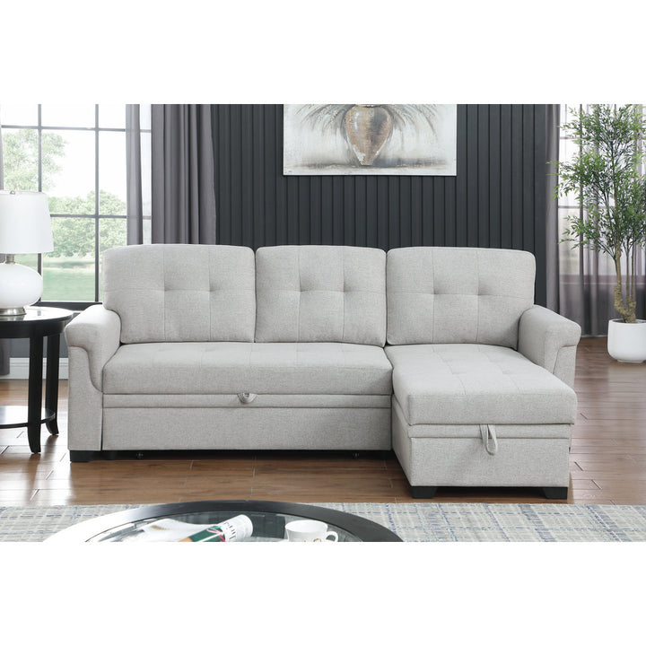 Efim 84" Wide Reversible Sleeper Sofa & Chaise Ebern Designs Fabric: Light Gray Linen Blend
