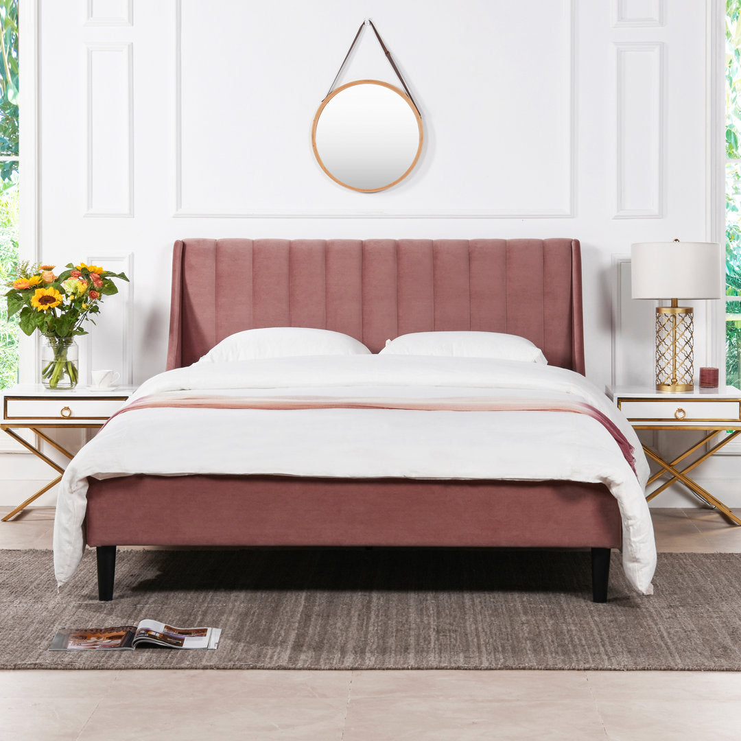 Helaina Tufted Upholstered Low Profile Platform Bed Wade Logan® Color: Ash Rose Velvet Size: Queen