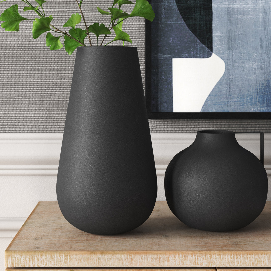 Aldrin 2 Piece Black Metal Table Vase Set (Set of 2) Joss & Main