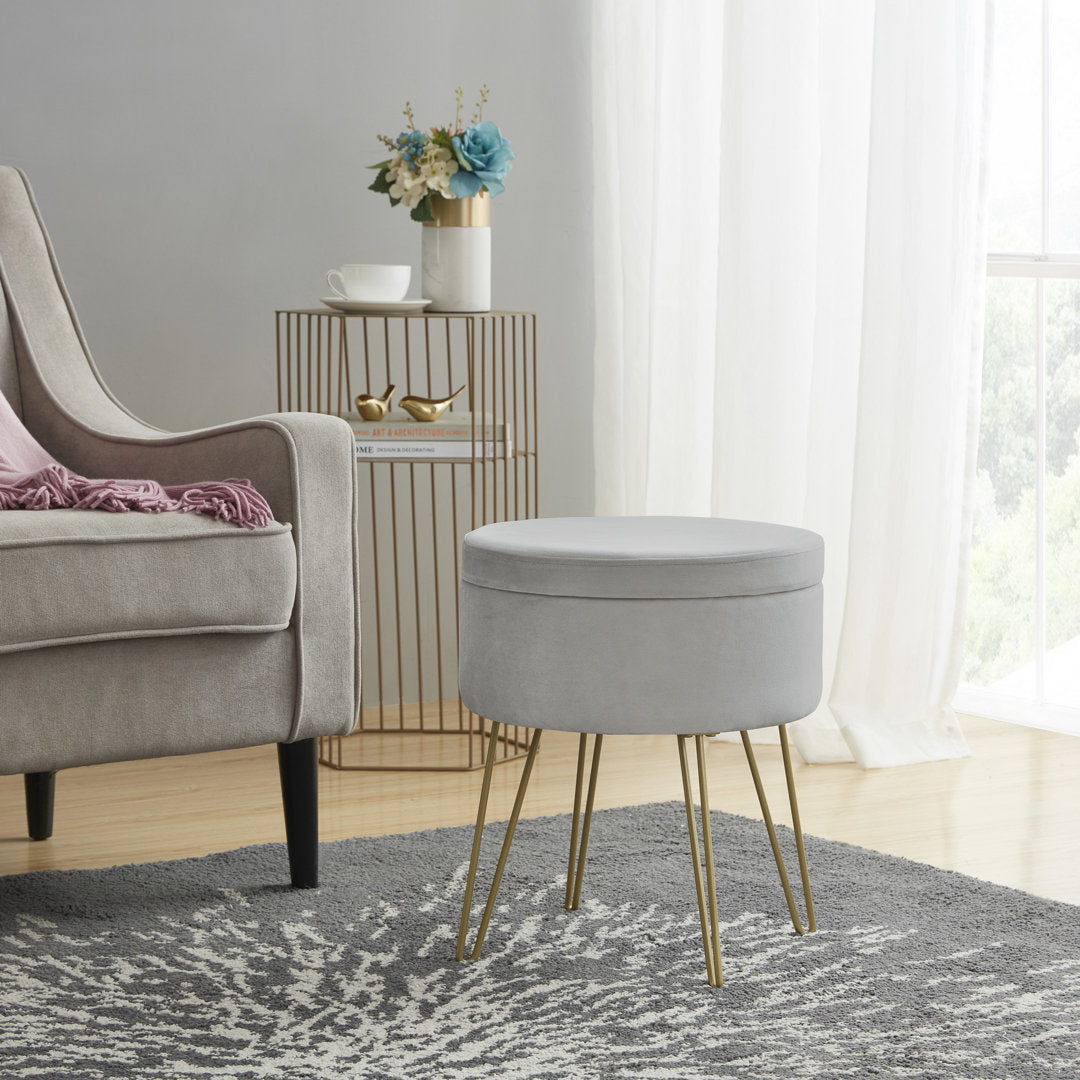 Wolfeboro 15" Wide Velvet Round Storage Ottoman Mercer41 Upholstery Color: Light Gray