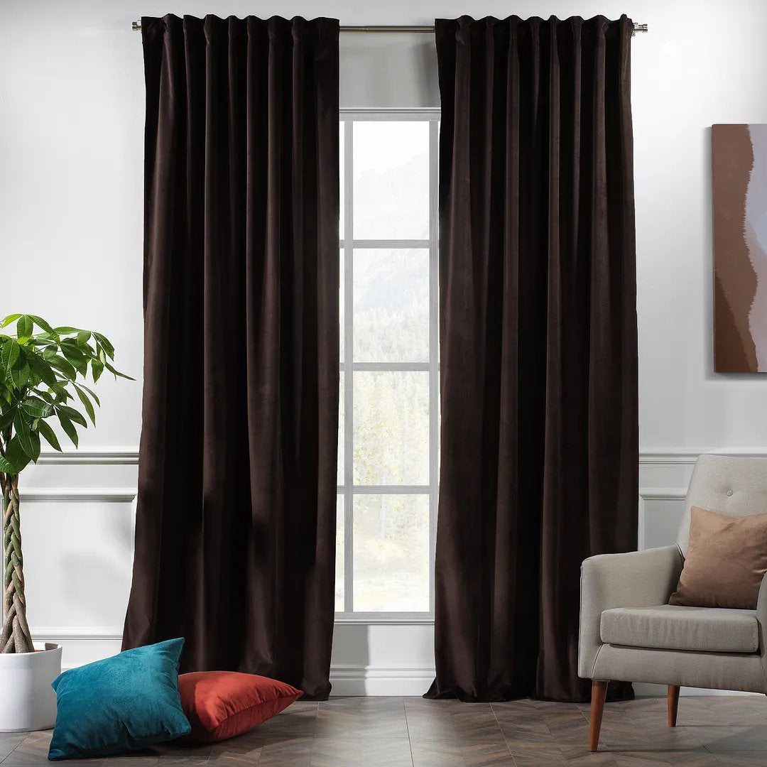 Matte Velvet Extra wide x Extra Long Custom Made Decorative Single Panel Lilijan Home & Curtain Curtain Color: 26 Dark Brown Size per Panel: 100" W x 95" L
