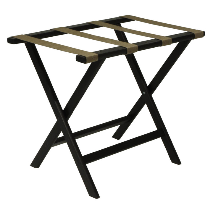 Folding Wood Luggage Rack Wooden Mallet Color: Black Fabric: Tan