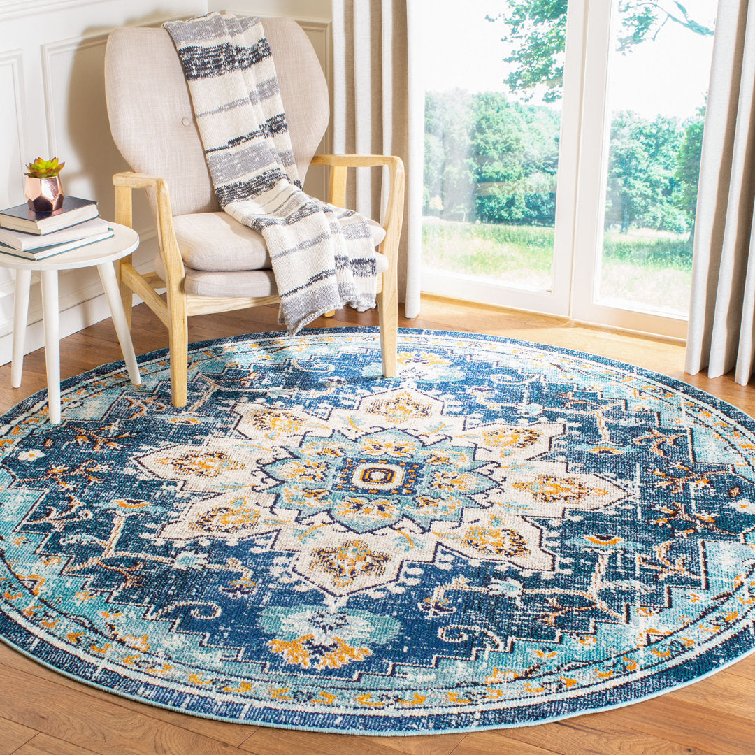 Felty Oriental Blue/Light Blue Area Rug Langley Street® Rug Size: Round 5'