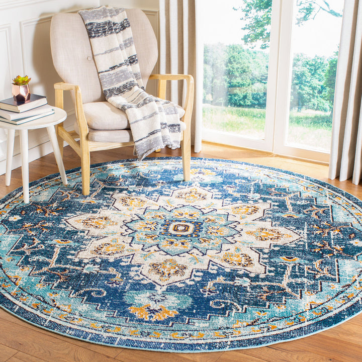 Felty Oriental Blue/Light Blue Area Rug Langley Street® Rug Size: Round 5'