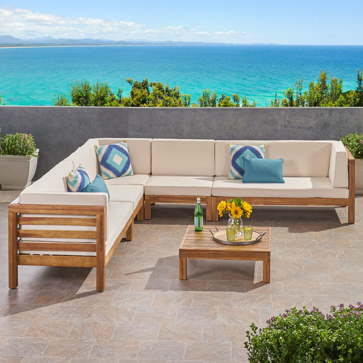 Maher Outdoor 7 Piece Sectional Seating Group with Cushions Beachcrest Home™ Cushion Color: Beige