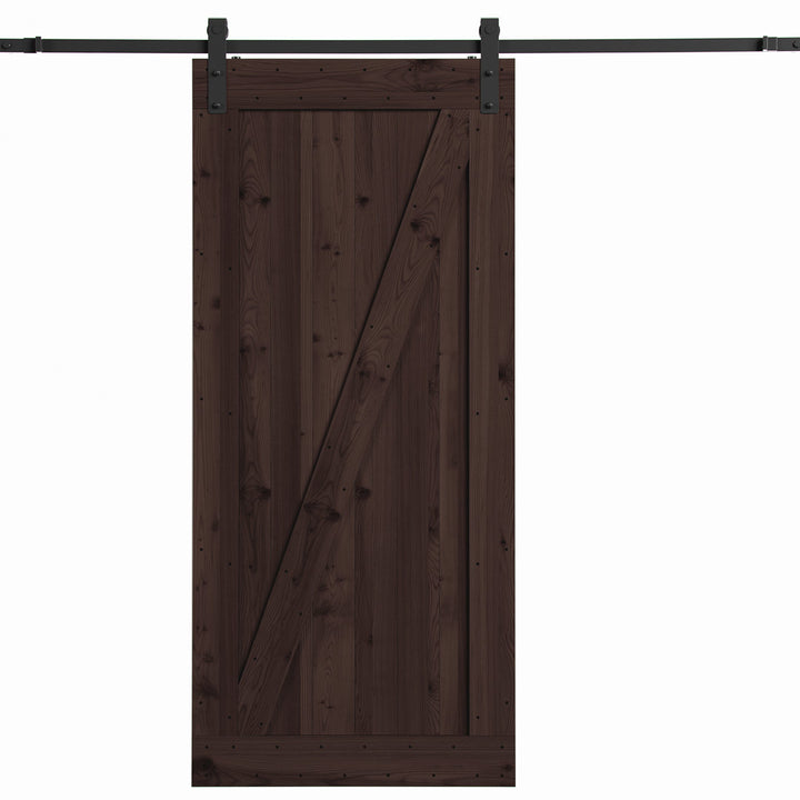 Tarcienne Paneled Wood and Metal Finish Prehung Barn Door with Installation Hardware Kit Millwood Pines Finish: Brown