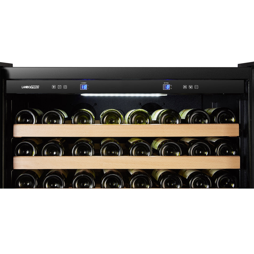Lanbopro Black Single Zone Wine Cooler Glass French-Door 257 Bottle Capacity Lanbopro
