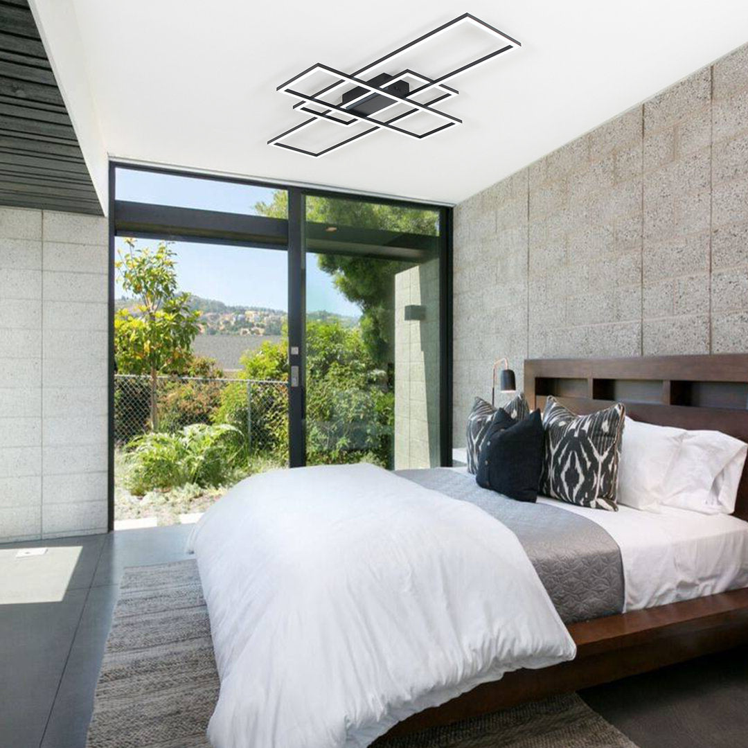 Modern Ceiling Light Led 90W Black Rectangle Flush Mount Remote Dimmable Orren Ellis Size: 3.5" H x 54" L x 31.5" W