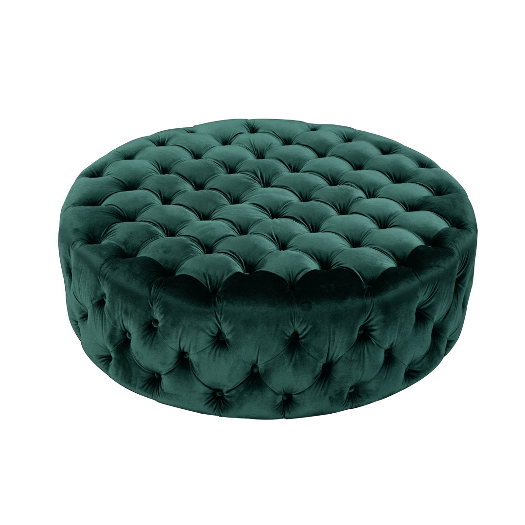 Armenio Round Ottoman - 17" H x 45" W x 45" D Lark Manor™ Fabric: Green