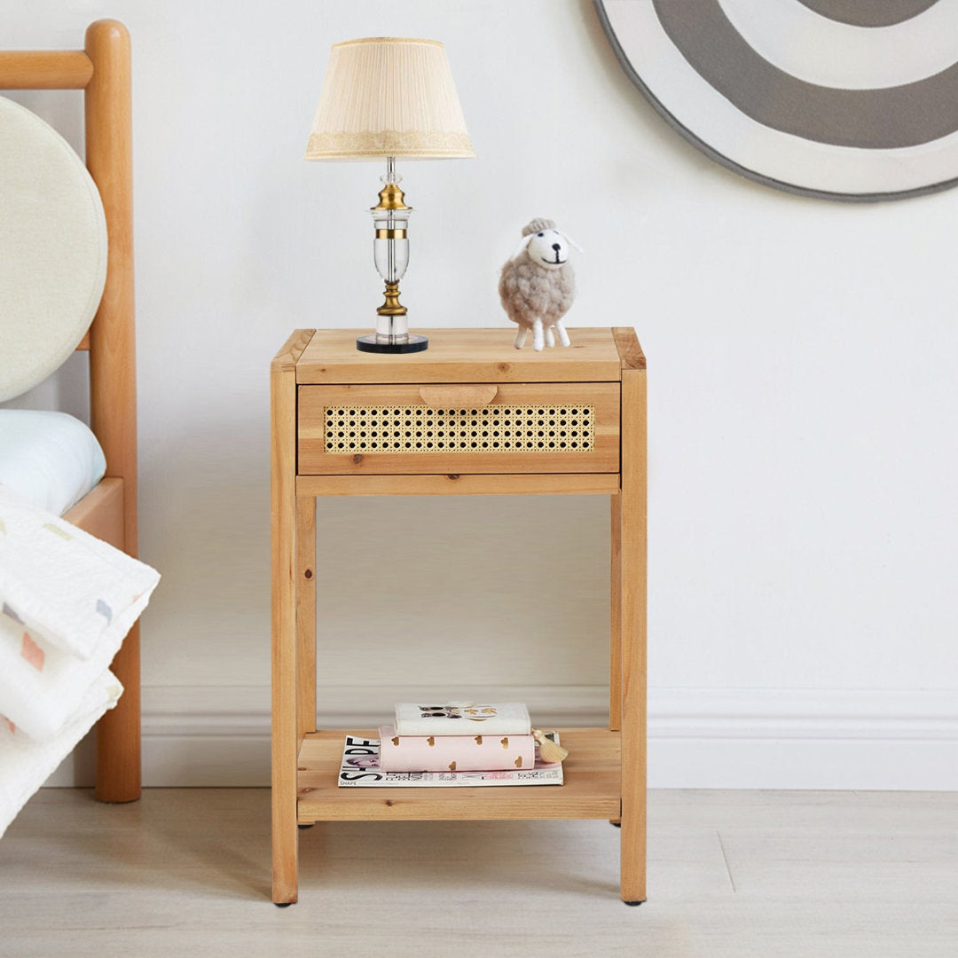 Armands Modern Minimalism Nightstand End Table Side Table with Woven Pattern Drawer and Shelf Union Rustic Color: Light Brown