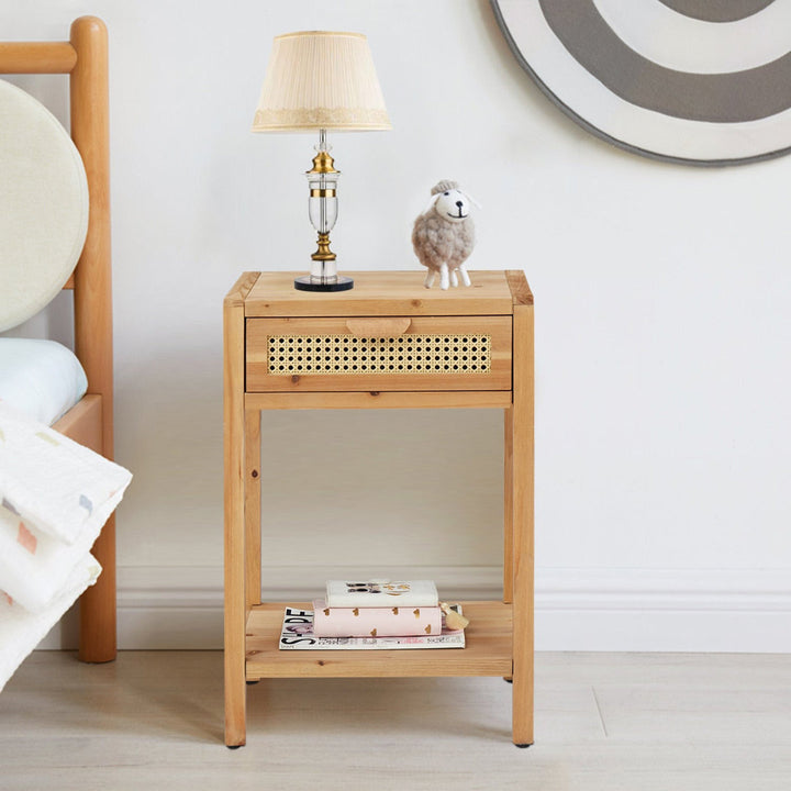 Armands Modern Minimalism Nightstand End Table Side Table with Woven Pattern Drawer and Shelf Union Rustic Color: Light Brown