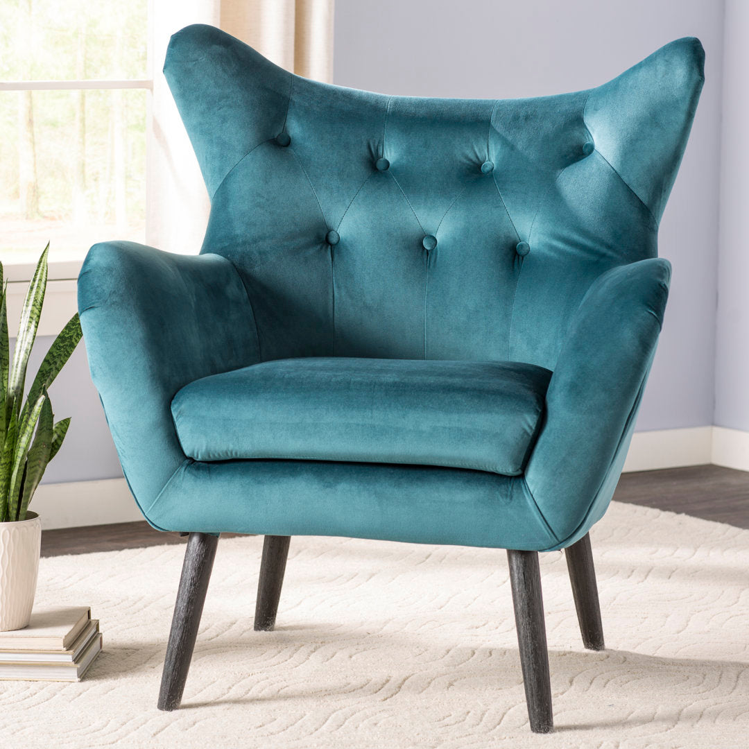 Danney 30'' Wide Tufted Velvet Wingback Chair House of Hampton® Fabric: Dark Teal Velvet