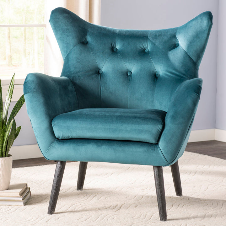 Danney 30'' Wide Tufted Velvet Wingback Chair House of Hampton® Fabric: Dark Teal Velvet